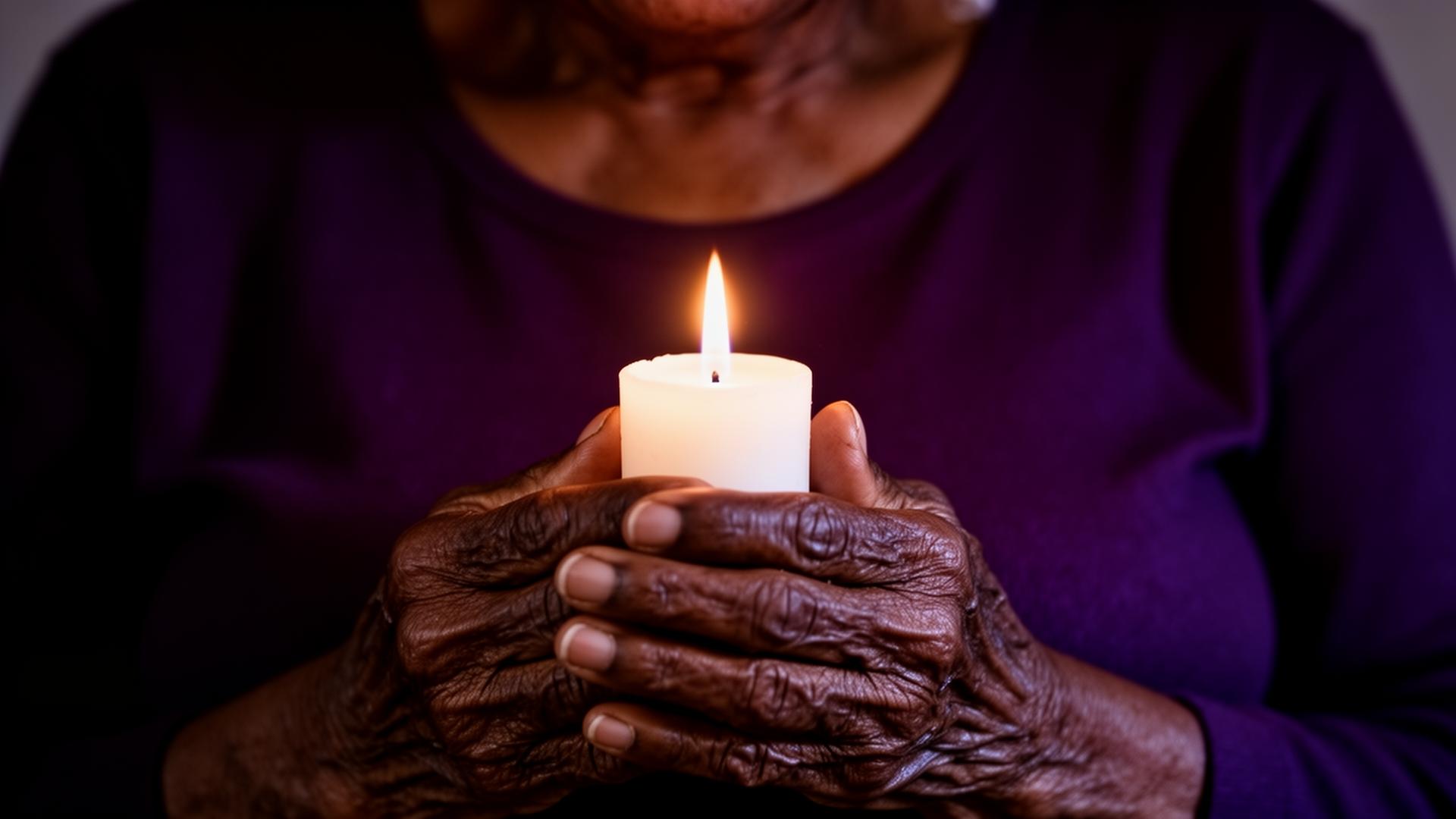 Mãe Tereza segurando uma vela
